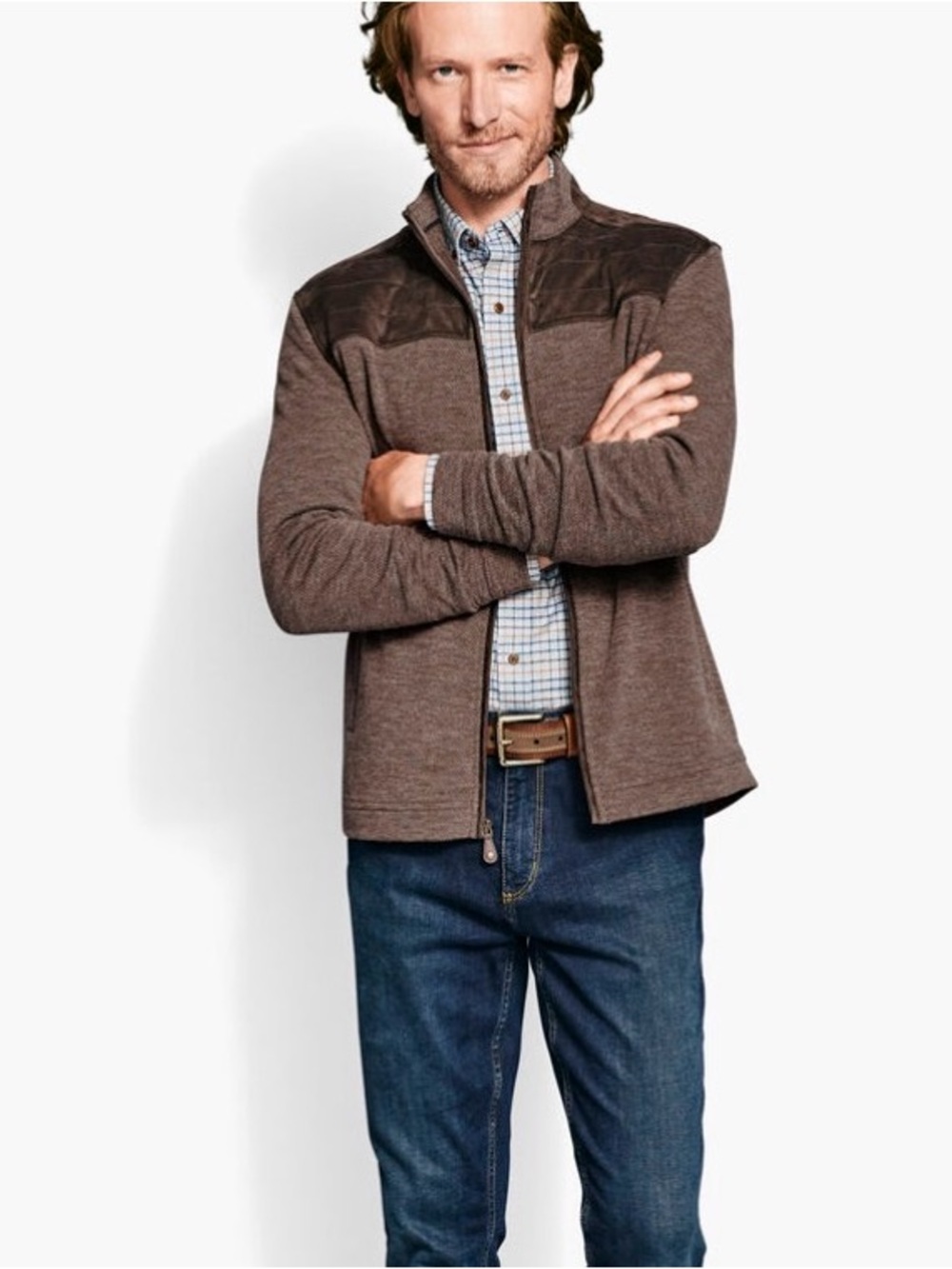 Johnston & Murphy Quilted-Yoke Full-Zip in brown size xxlarge